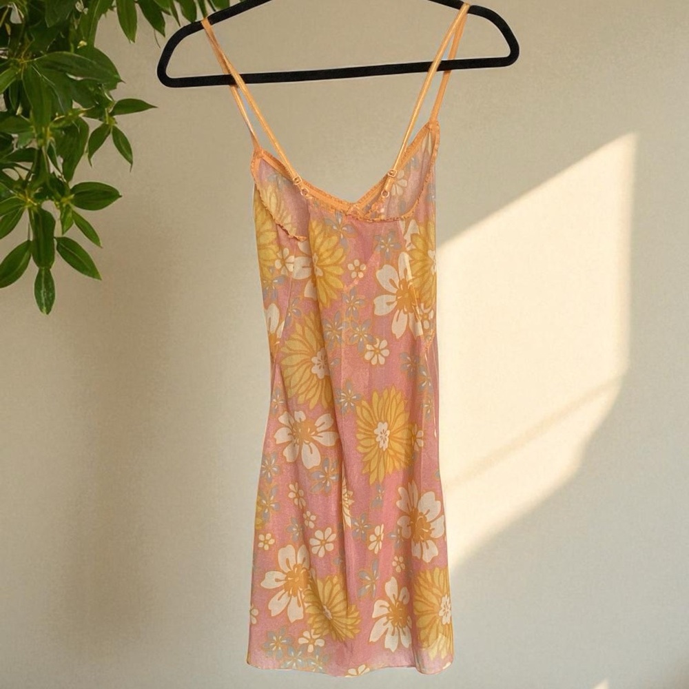 Sheer cute Pink and Yellow Floral striped dress - Picture 2 of 8